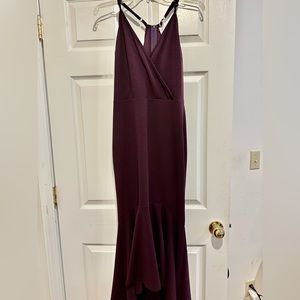 Eggplant purple, high low, racerback formal dress